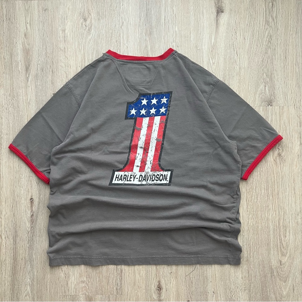 Vintage Harley-Davidson Embroidered Ringer Tee Men’s Large Patriotic Biker #1